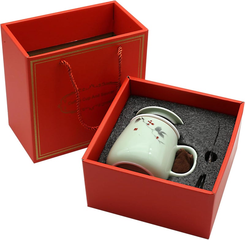 Zooboo Ceramic Tea Mug with Ceramic Infuser and Lid – 18oz Premium Porcelain Tea Cup with Gift Box for Loose Leaf Tea, Herbal Infusions,Flower Tea,Coffee (Light Green) - Image 2