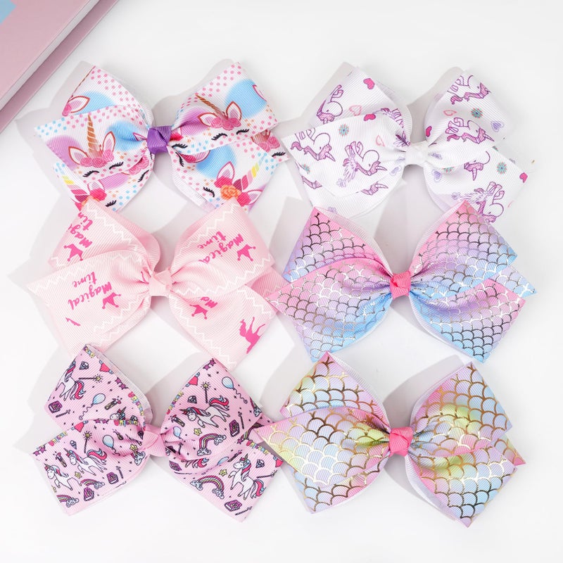 CellElection 4.5Inch Bows for Girls Boutique Grosgrain Ribbon Rainbow Hair Bow Alligator Hair Clips Pigtail Bows Unicorn Hair Clips for Baby Girls Toddler Kids Children Teens 12PCS - Image 3