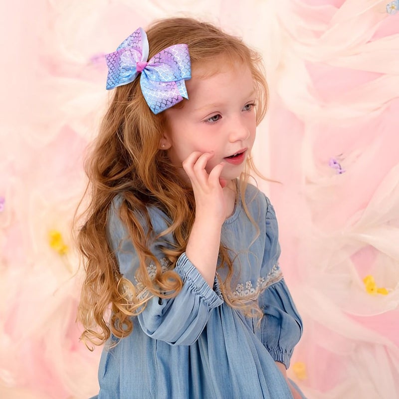 CellElection 4.5Inch Bows for Girls Boutique Grosgrain Ribbon Rainbow Hair Bow Alligator Hair Clips Pigtail Bows Unicorn Hair Clips for Baby Girls Toddler Kids Children Teens 12PCS - Image 5