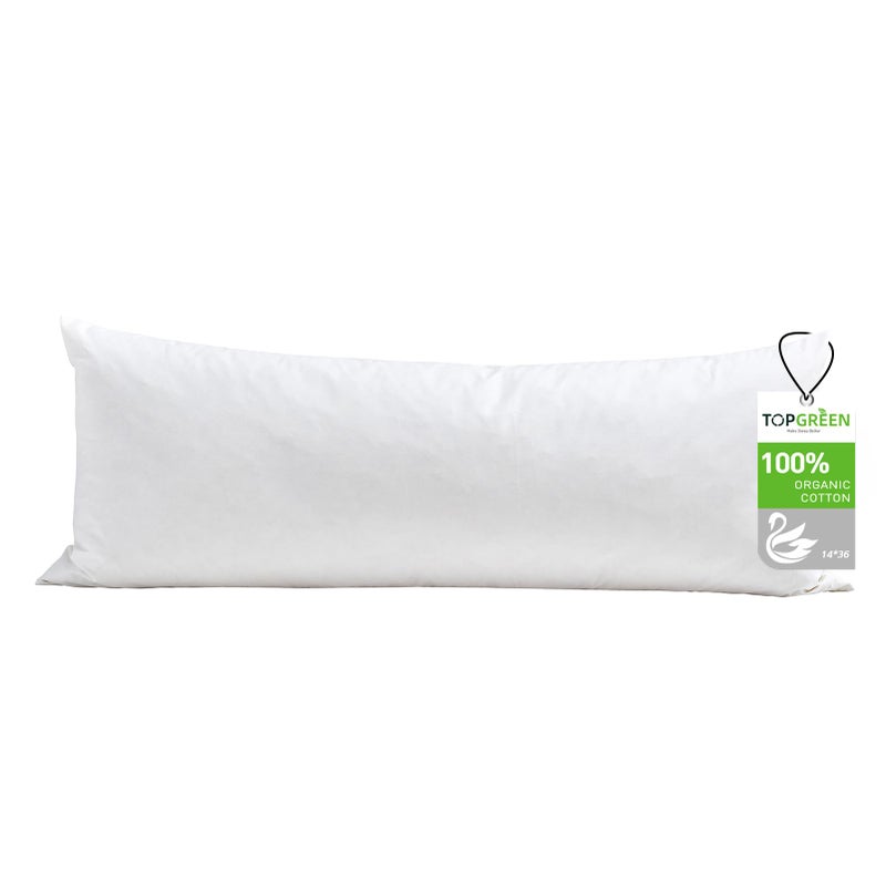 TOPGREEN Feathers Down Pillow Insert 14x36, 100% Organic Cotton Shell, Large Lumbar Pillow Insert, Decorative Throw Pillow for Living Room Sofa, Couch, or Bed (White) - Image 1