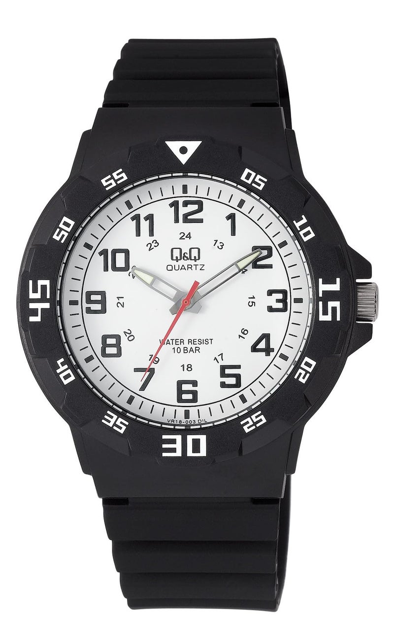 Q&Q Men’s Fibre Strap Analog Watch (Black Dial) – 100M Water Resistant, Lightweight Sports Casual Quartz Wristwatch - VR18J003Y - Image 1