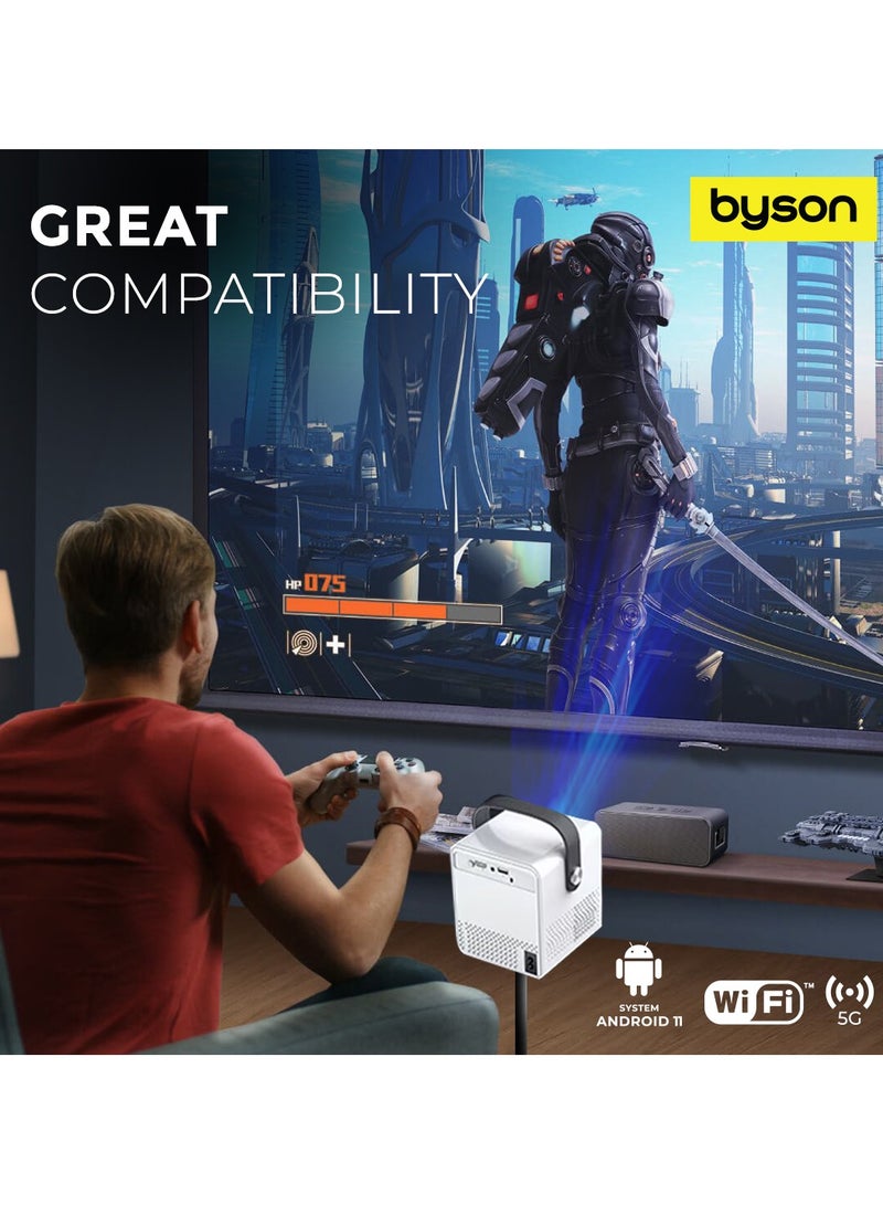 BYSON Luma Full HD 1080p Projector with Android 11, 5G WiFi, HDR, 50–120” Adjustable Screen, Remote Control & 360° Tripod – Portable Home Theater Projector for Movies, Gaming, Office & Outdoor Use - Image 4
