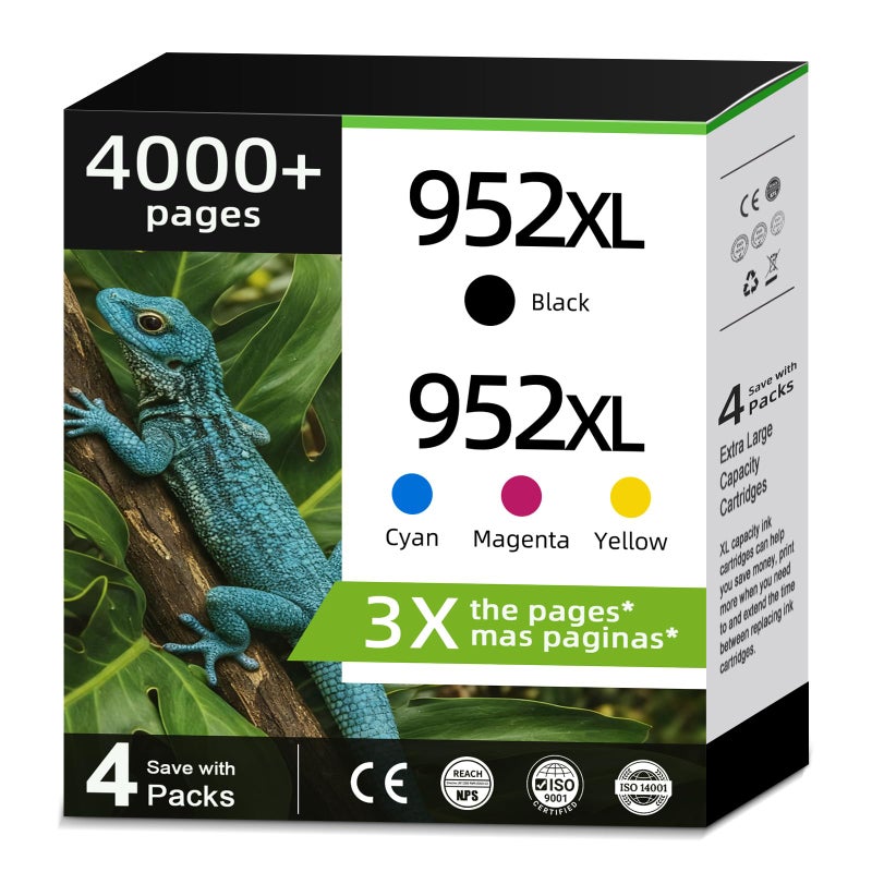 Relcolor 952XL Ink Cartridge Black Color Combo for HP 952 XL Compatible for HP952XL HP952 for OfficeJet 8710 8720 7740 8725 8210 8715 8702 8740 8725 7720 8730 8216 8700 Printer Black Cyan Magenta Yellow 4 Pack - Image 1
