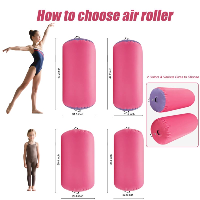 GONFLABLE Air Roller Gymnastics Barrel Inflatable Tumbling Roller Air Mat with Electric Pump for Backhandspring Training Yoga Cheerleading Home Use Gym (Pink Purple-Air Roller, 3.3ft x 31.5inch) - Image 2