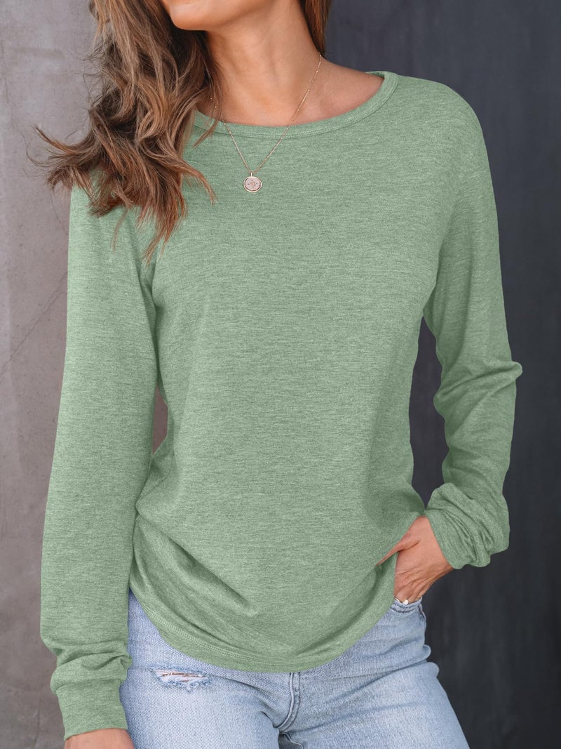 AUTOMET Women's Long Sleeve Shirts Fall Solid Color Loose Fit Tunics Tops Oversized Basic Tees Business Casual Outfits BeanGreen L - Image 5