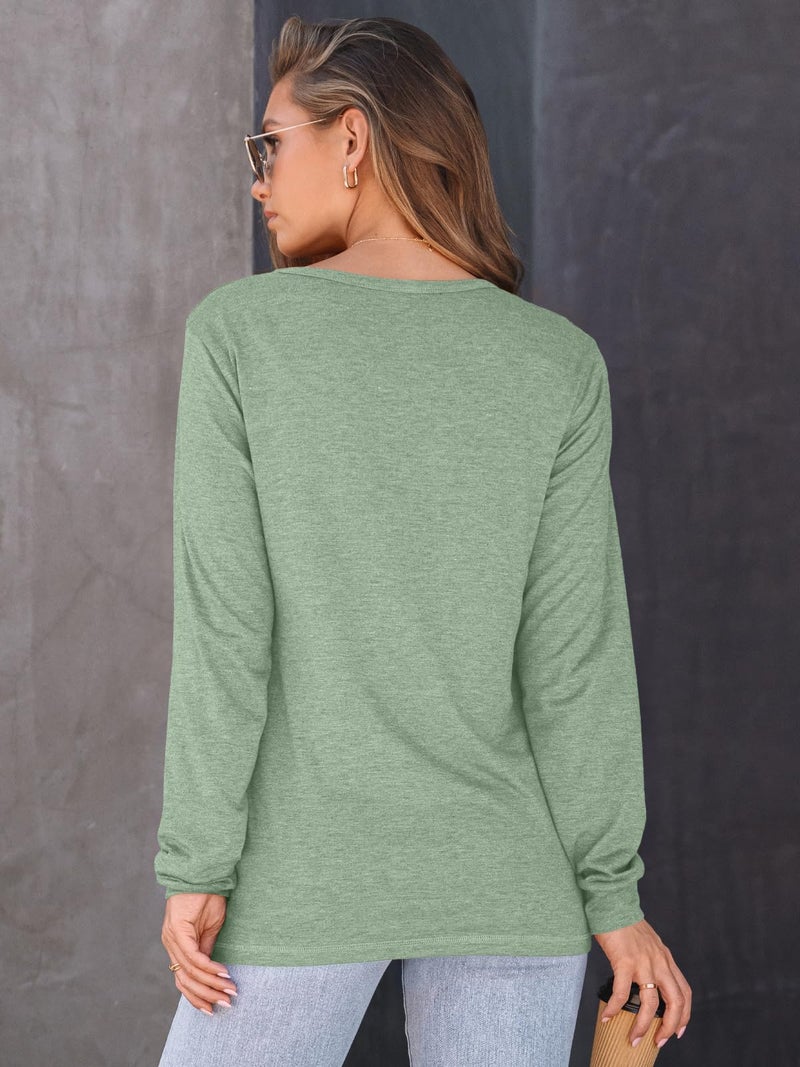 AUTOMET Women's Long Sleeve Shirts Fall Solid Color Loose Fit Tunics Tops Oversized Basic Tees Business Casual Outfits BeanGreen L - Image 4