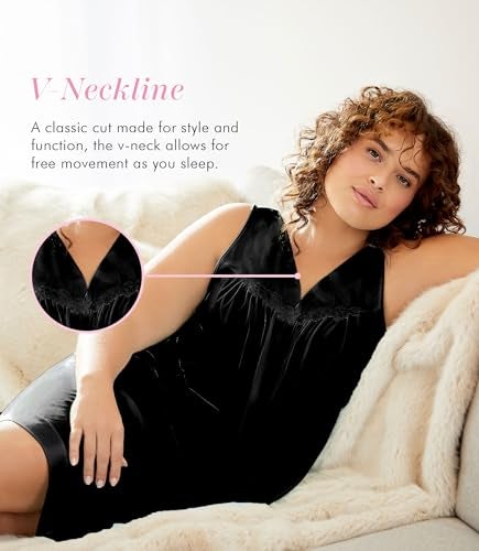 Exquisite Form Women's 30107 Nylon Tricot Sleeveless Short Knee Length Nightgown Midnight Black - Image 2