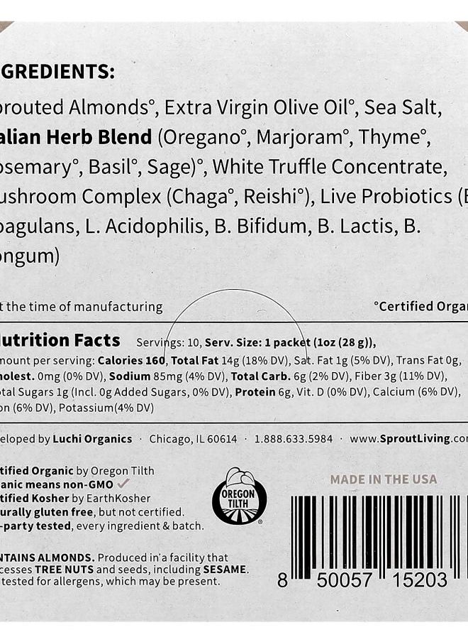 Sprout Living Probiotic Almonds Italian Truffle with Reishi + Chaga Mushrooms  10 Packets 1 oz (28 g) Each  - Image 2