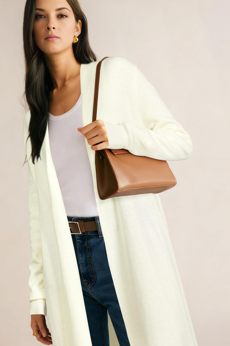 OUGES Women's Long Cardigan Wool Blend Oversized Sweaters Knit Open Front Business Casual Fall Outfits for 2026 Trendy Winter Coatigan Lightweight Coats Jacket Wear to Work with Pocket(Apricot,XL) - Image 3