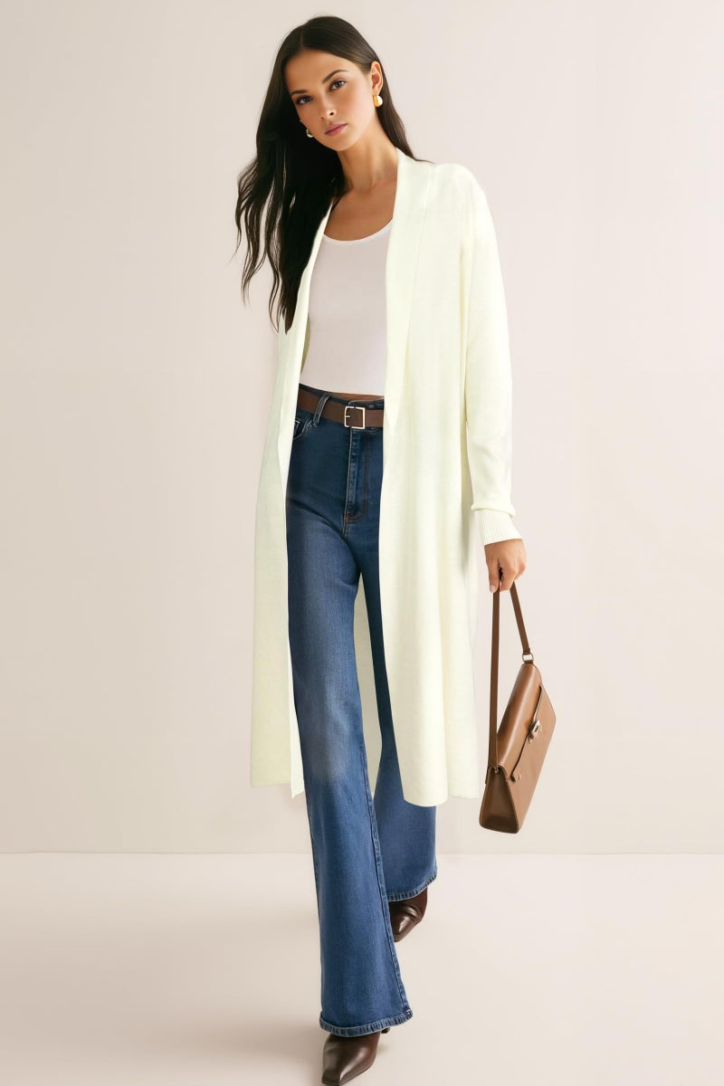 OUGES Women's Long Cardigan Wool Blend Oversized Sweaters Knit Open Front Business Casual Fall Outfits for 2026 Trendy Winter Coatigan Lightweight Coats Jacket Wear to Work with Pocket(Apricot,XL) - Image 2