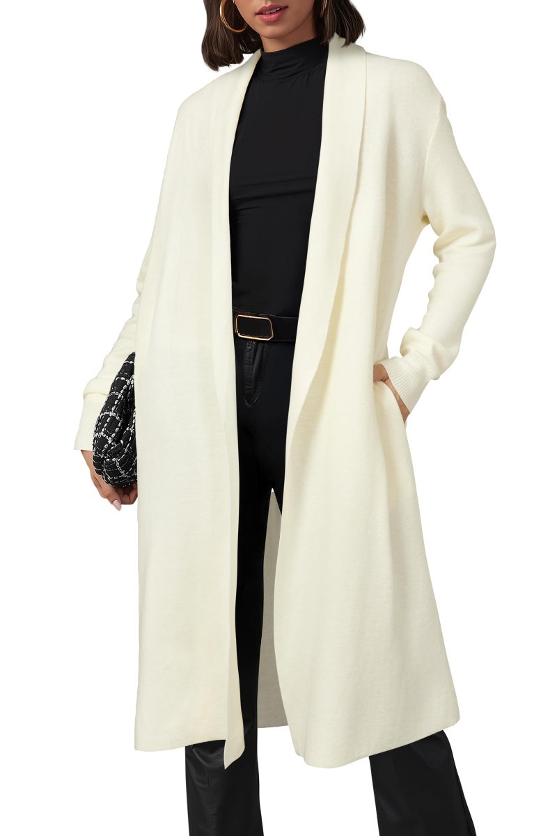 OUGES Women's Long Cardigan Wool Blend Oversized Sweaters Knit Open Front Business Casual Fall Outfits for 2026 Trendy Winter Coatigan Lightweight Coats Jacket Wear to Work with Pocket(Apricot,XL) - Image 1