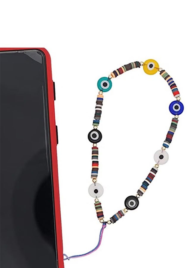 اتش واي الشر العين محظوظ Y2K سلسلة للهاتف المحمول حزام المعصم البوليمر كلاي المعصم سلسلة بوهو سلاسل الخلايا مطرز الحبل اليدوية قوس قزح الاكريليك الخرز اللؤلؤ سوار سلسلة المفاتيح النساء - Image 1