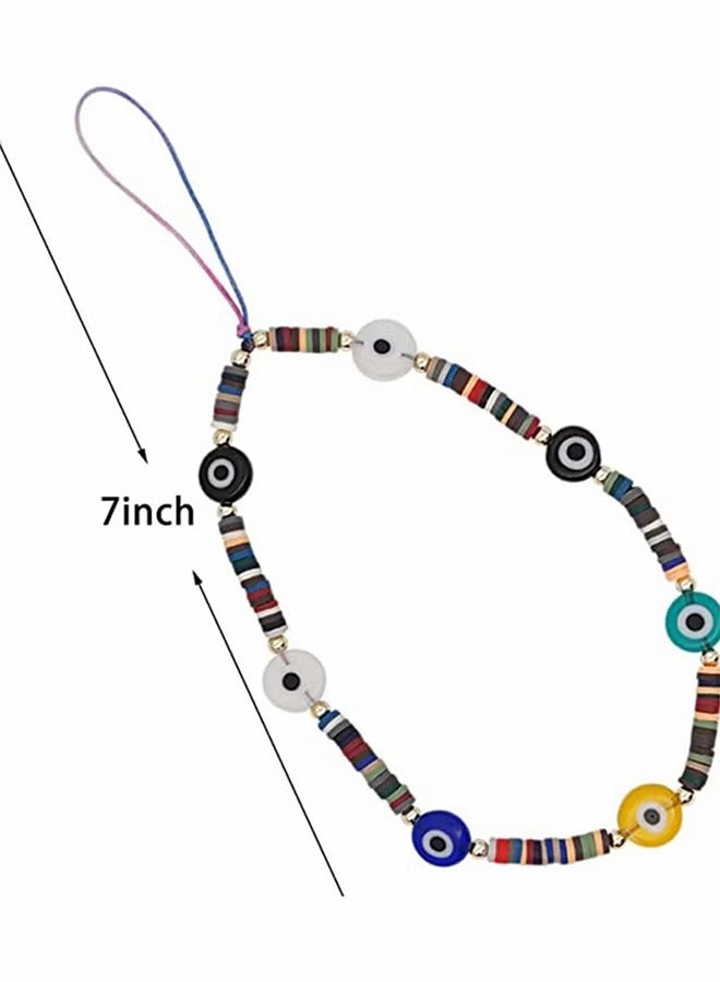 اتش واي الشر العين محظوظ Y2K سلسلة للهاتف المحمول حزام المعصم البوليمر كلاي المعصم سلسلة بوهو سلاسل الخلايا مطرز الحبل اليدوية قوس قزح الاكريليك الخرز اللؤلؤ سوار سلسلة المفاتيح النساء - Image 4