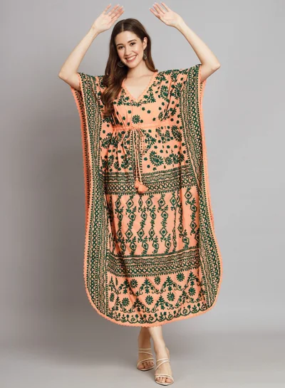 Alaya Hand Embroidered Cotton Chikan Kaftan-AL2558