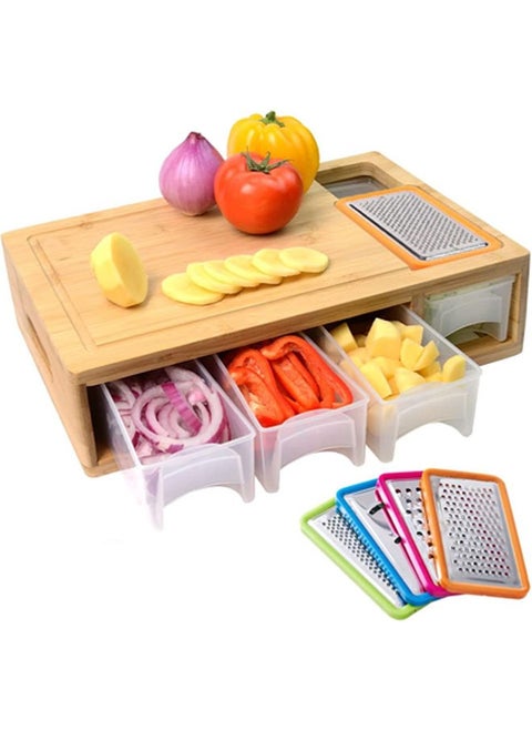 Bamboo Chopping Board with Drawer,Large Chopping Board with Juice Groove,Easy-Grip Handles and Food Sliding Openings,Carving Board with Tray for Storing/Transporting/Tidying up Food