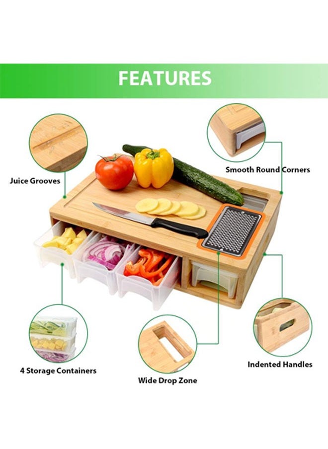 Bamboo Chopping Board with Drawer,Large Chopping Board with Juice Groove,Easy-Grip Handles and Food Sliding Openings,Carving Board with Tray for Storing/Transporting/Tidying up Food