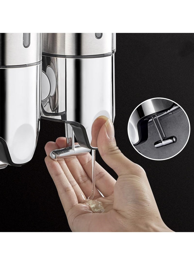 بيوينتي مجموعة مضخة الصابون 3 في 1 المعلقة على الحائط لحمامات بيونتي، مضخة الصابون، مضخة المرطبات، تحتوي على الشامبو، الصابون، مرطب الشعر، جل الاستحمام، لتنظيم الحمام والمطبخ والفنادق (فضي) - Image 3