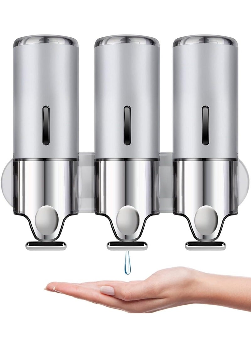 Beauenty 3 in 1 Wall Mounted Bathroom Shower Soap Pump Dispenser Set,Shower Pump Dispenser,Lotion Dispenser,Holds Shampoo,Soap,Conditioner,Shower Gel,For Bathroom Kitchen Hotel Organizer(Silver) - Image 1