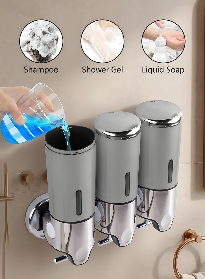 Beauenty 3 in 1 Wall Mounted Bathroom Shower Soap Pump Dispenser Set,Shower Pump Dispenser,Lotion Dispenser,Holds Shampoo,Soap,Conditioner,Shower Gel,For Bathroom Kitchen Hotel Organizer(Silver) - Image 4