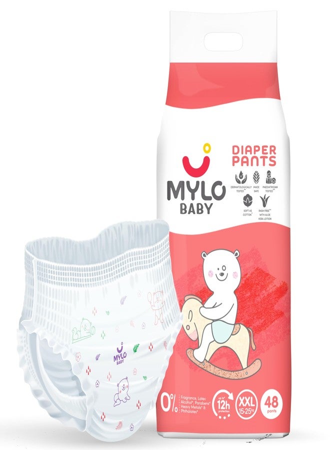 MYLO حفاضات مايلو للأطفال (مقاس XXL) من 15 إلى 25 كجم (48 حفاضة) مانعة للتسرب | خفيفة الوزن | لا تسبب طفحًا جلديًا | حماية تدوم حتى 12 ساعة | تقنية ADL | مع لوشن الصبار - Image 1