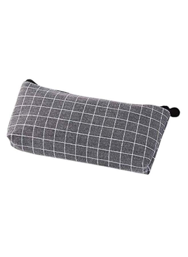 Plaid Printed Pencil Case Grey/White - Image 1