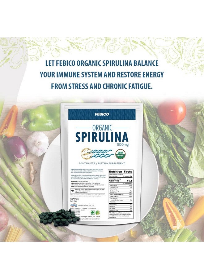FEBICO Organic Spirulina Tablets 250 Grams 83 Days Supply Natural Multivitamin Protein Phycocyanin Vitamin B Complex Gla Vegan Superfood Nongmo Usda Naturland And Halal Certified - Image 5