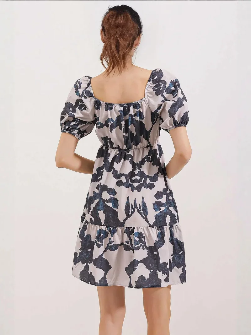 Big Dart Black BDART Square Neck A-Form Mini Dress with Bow for Women | Best Price UAE