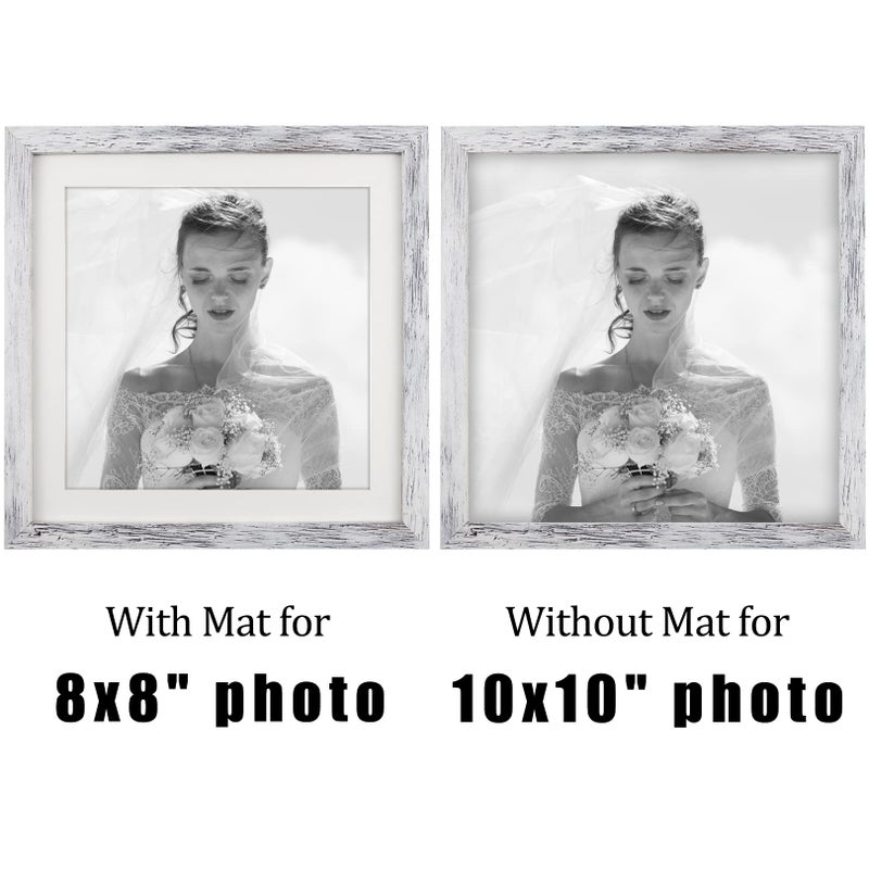 TOFOREVO 10x10 Square Picture Frames Set of 6 Distressed White Wood Grain Photo Frame for Gallery Wall Mounting or Tabletop Display - Image 2