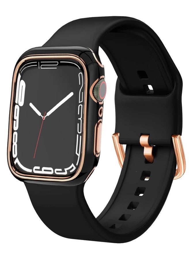 BandSmith Sport Band and Bumper Case Compatible with Apple Watch 40mm 38mm 41mm 42mm 44mm 45mm 46mm Women, Soft Silicone Straps and Rose Gold Edge Protector Frame for iWatch Series 11 10 9 8 7 6 5 4 3 2 1 SE - Image 1