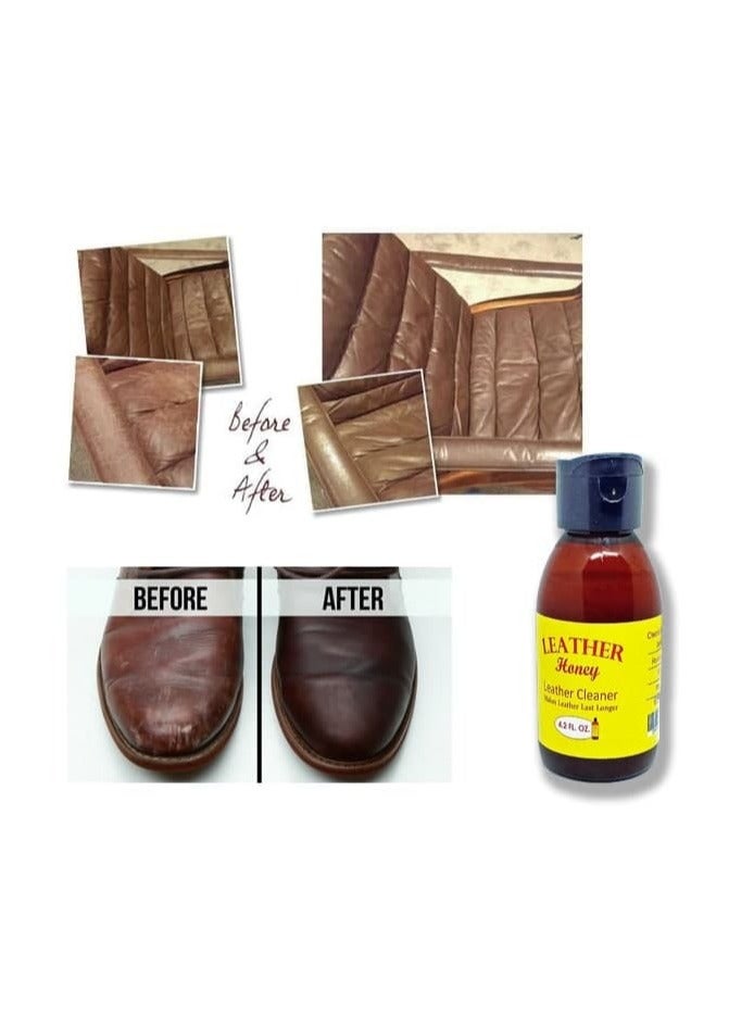 BeeWax "Two pieces of leather polish, cleaner, and corrector, liquid honey balm, and safe transparent varnish made from natural materials, a multi-purpose leather moisturizer for furniture, bags, jackets, and leather shoes - 4.2 fluid ounces. - Image 4