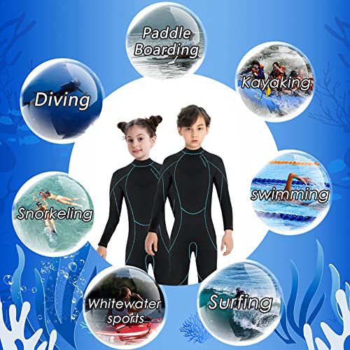 OMGear Kids Wetsuit 3mm Full Suit Neoprene Swimming Suit Long Sleeve Diving Suit Thermal Swimsuit for Children Boys Scuba Diving Surfing Snorkeling (Black/Aqua,4) - Image 5