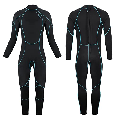 OMGear Kids Wetsuit 3mm Full Suit Neoprene Swimming Suit Long Sleeve Diving Suit Thermal Swimsuit for Children Boys Scuba Diving Surfing Snorkeling (Black/Aqua,4) - Image 1