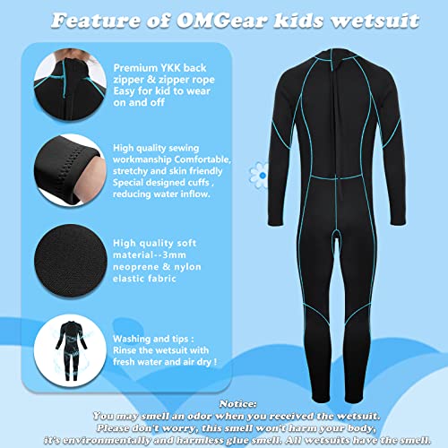 OMGear Kids Wetsuit 3mm Full Suit Neoprene Swimming Suit Long Sleeve Diving Suit Thermal Swimsuit for Children Boys Scuba Diving Surfing Snorkeling (Black/Aqua,4) - Image 4