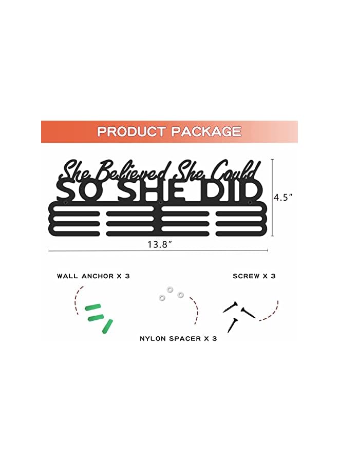 PROMASS Medal Holder Display Hanger Rack Storage Steel Wall Mounted Fame Black Metal Sports Marathon Running Soccer Gymnastics Large-Capacity Over 60 Medals Sturdy Wall Decor Motivational Slogan Race Medals - Image 3