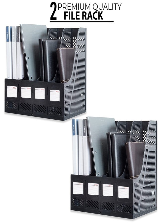 DaKos Multipurpose Plastic 4 Compartments File Rack Paper Holder Desktop, File Holders Organizer Box (Black) Pack of 2 - Image 3