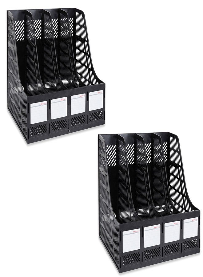 DaKos Multipurpose Plastic 4 Compartments File Rack Paper Holder Desktop, File Holders Organizer Box (Black) Pack of 2 - Image 2