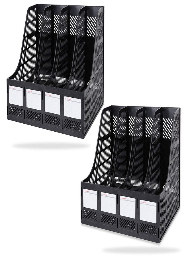 DaKos Multipurpose Plastic 4 Compartments File Rack Paper Holder Desktop, File Holders Organizer Box (Black) Pack of 2 - Image 1