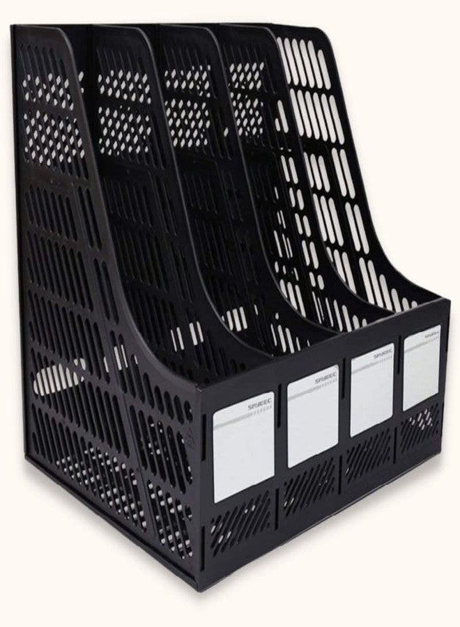 DaKos Multipurpose Plastic 4 Compartments File Rack Paper Holder Desktop, File Holders Organizer Box (Black) Pack of 2 - Image 4