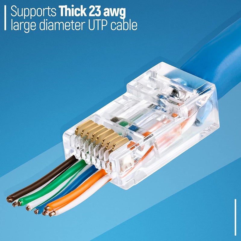 SETH ENTERPRISES (Cat 6a 10pcs pack Pass Through RJ45 UTP Gold Plated Connector 23AWG Ethernet Cable Ends for Solid Wire & Standard UTP Cable - Image 3