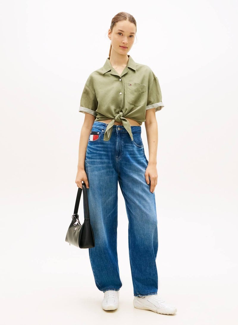 TOMMY JEANS Relaxed Fit Linen Blend Tie Front Shirt - Image 2