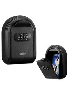 Rubik Key Storage Safe Box, Wall Mounted 4 Digits Combination Lock Box for Outdoor and Indoor Home Hotel Office (Black)  - Image 1