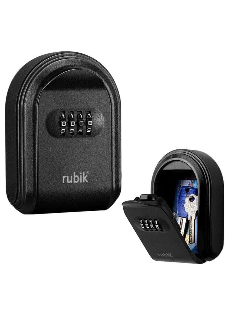 Rubik Key Storage Safe Box, Wall Mounted 4 Digits Combination Lock Box for Outdoor and Indoor Home Hotel Office (Black)  - Image 1