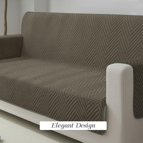 Yellow Weaves 3 Seater Zig-Zag Design Quilted Velvet Sofa Cover Protector, 1 Piece, Greyish Brown - Image 4