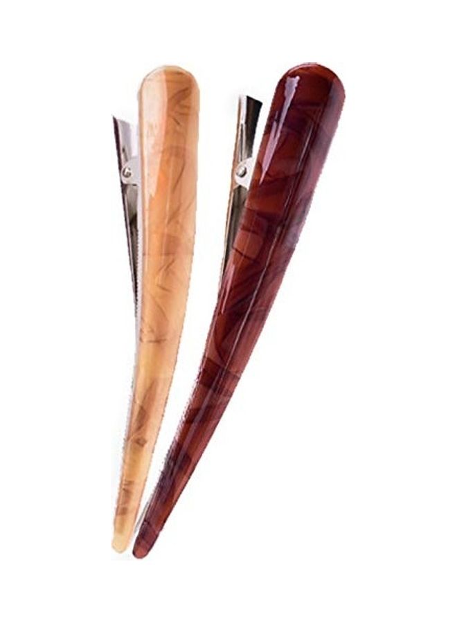 NIBEMINENT 2 Large Glossy Metal Hair Clips Brown/Dark Brown 5.5inch  - Image 1