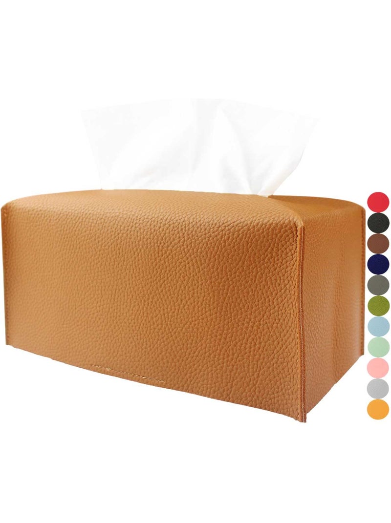 JESMINI Leather Tissue Box Cover Rectangular – with Bottom Belt [JESMINI, White] Modern PU Leather Long Rectangle Tissue Box Cover Decorative for Bathroom Vanity Countertop/Night Stands/Office Desk - Image 1