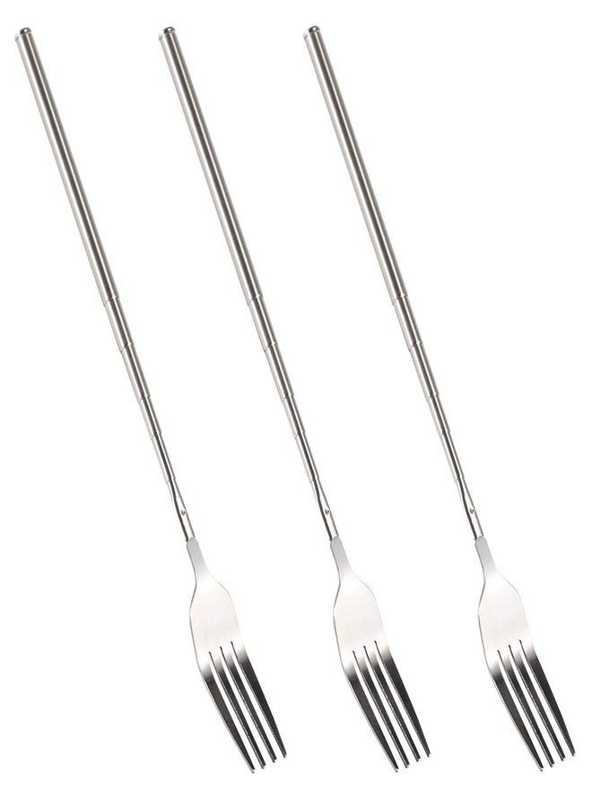 Perpercy Telescopic Fork, 3PCS Stainless Steel Extendable Long Handle BBQ Dinner Fruit Dessert Fork, Sturdy and Durable 8.7-25.4inch - Image 1