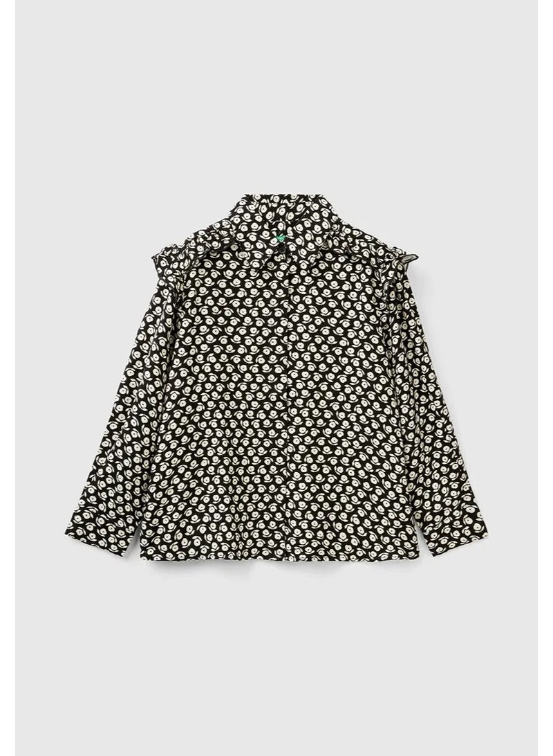 Benetton Girls Floral Shirt With Rouches - Image 2