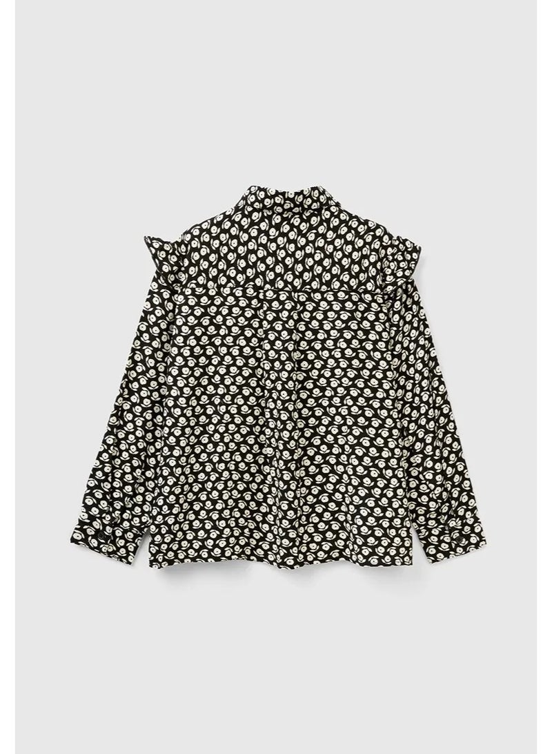 Benetton Girls Floral Shirt With Rouches - Image 1