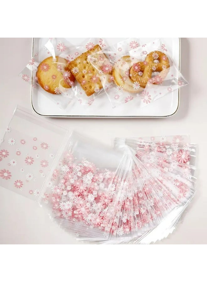 Kandid أكياس بسكويت زخرفية، 100 قطعة، تعبئة حلوى ذاتية اللصق، 7.01 سم مربع، تصميم ربطة بيضاء (زهرة وردية) - Image 5