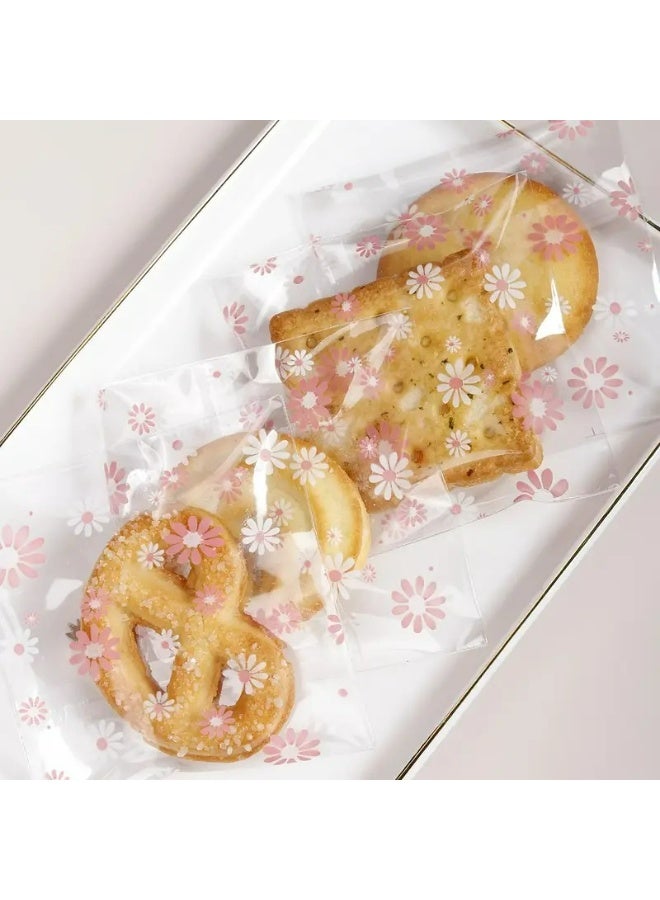 Kandid أكياس بسكويت زخرفية، 100 قطعة، تعبئة حلوى ذاتية اللصق، 7.01 سم مربع، تصميم ربطة بيضاء (زهرة وردية) - Image 3